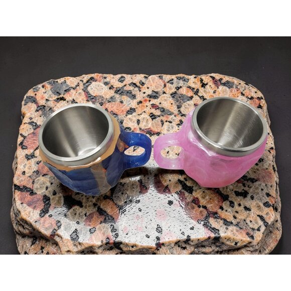 Handcrafted Resin & Stainless Steel Rock Design Mugs Set - Picture 8 of 14